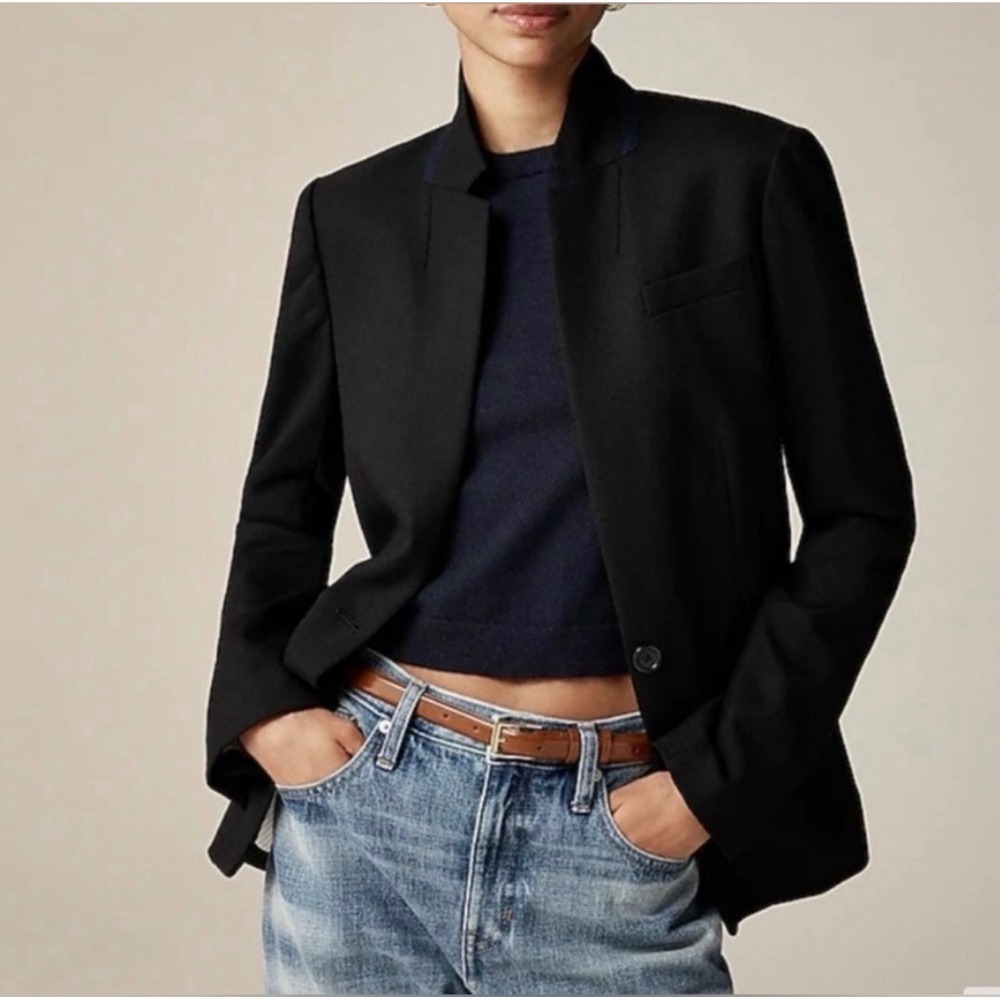 J.Crew Regent Blazer Black Wool Blend Single Button Jacket B0323 Womens 6